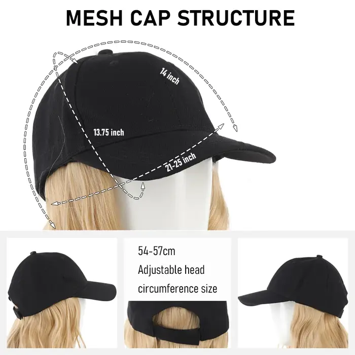 Perruque synthétique avec casquette de baseball 20 pouces