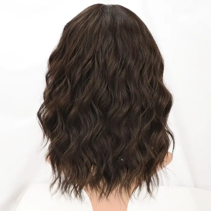 Perruque Synthétique Bouclée et Ondulée avec Frange pour Femme, Cheveux Bruns Naturels