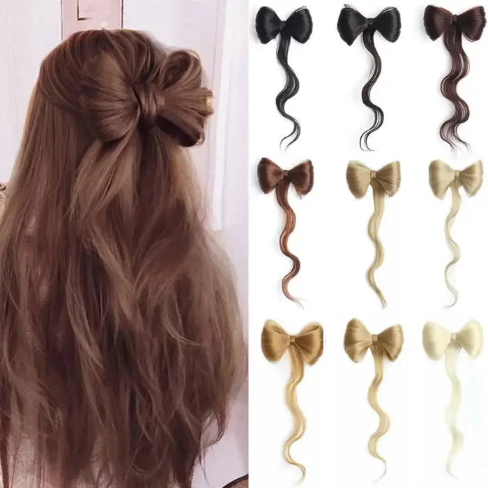Extensions capillaires synthétiques en forme de pince à griffes avec nœud papillon