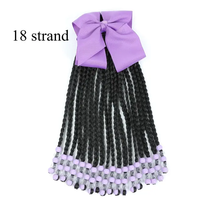 Extension de queue de cheval pour enfants avec perles - Extensions de cheveux de tresses en boîte de 19 brins avec clips à nœud - Coiffure de protection de 9 pouces pour filles