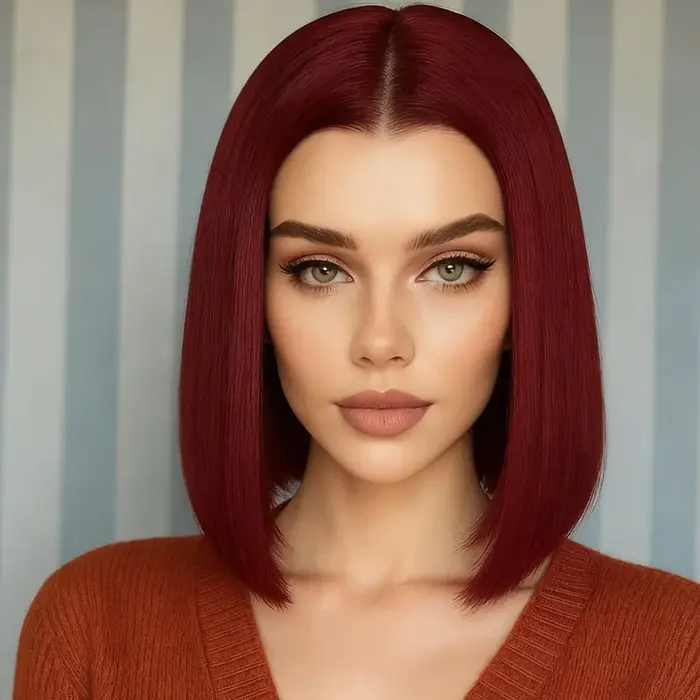 Perruque cheveux raides bordeaux 12 pouces pour femmes