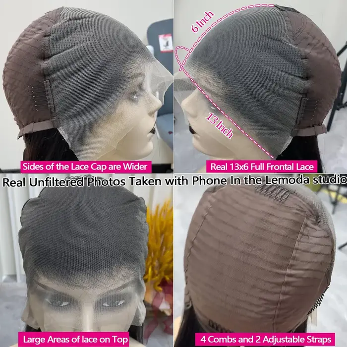Lemoda 250% densité 13x6 pleine dentelle frontale perruques droite cheveux humains HD Transparent de