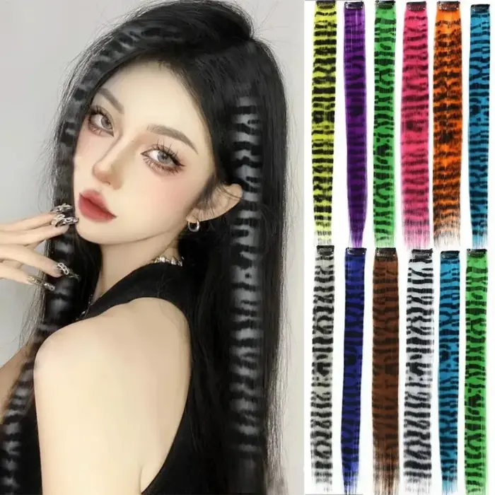Extensions de cheveux synthétiques à clipser imprimées à rayures