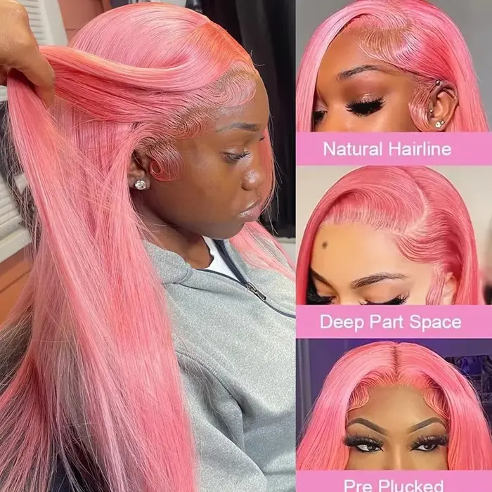 30 36 pouces 13x4 rose dentelle avant perruque cheveux humains 13x6 droite Hd dentelle frontale perr