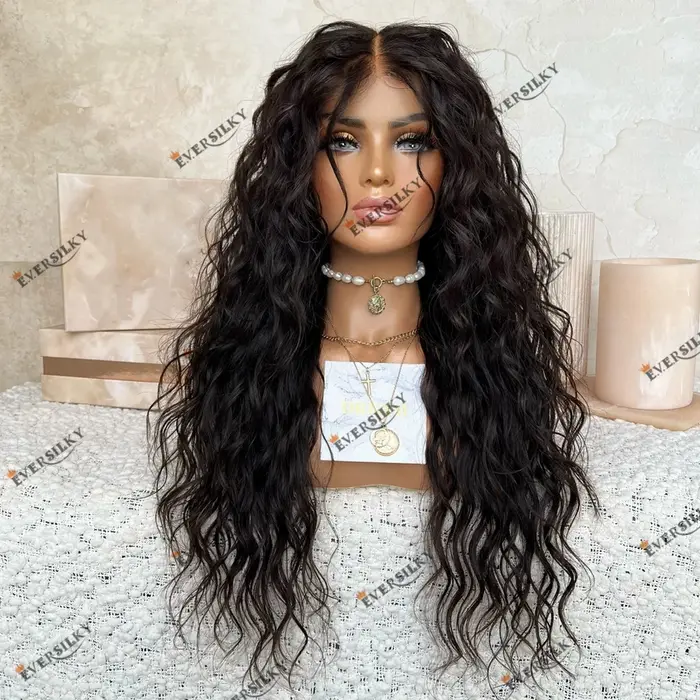 Perruque Lace Closure Wig Indienne Naturelle Ondulée, Cheveux Noirs, 5x5, 13x6, Densité 200, Partie
