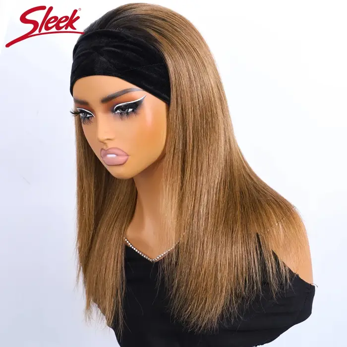 Élégant automne marron 1B/30 bandeau perruque droite perruques de cheveux humains couleur pleine Machine faite