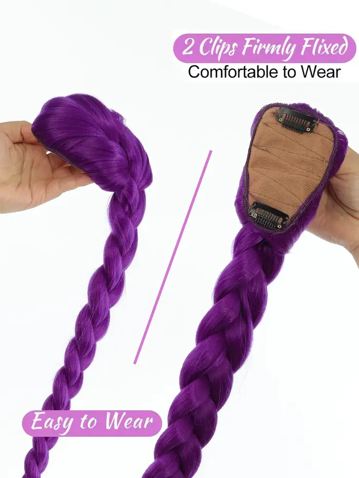 Queue de cheval synthétique longue de 26 pouces avec clips, cheveux violets tressés, coiffure de Cos