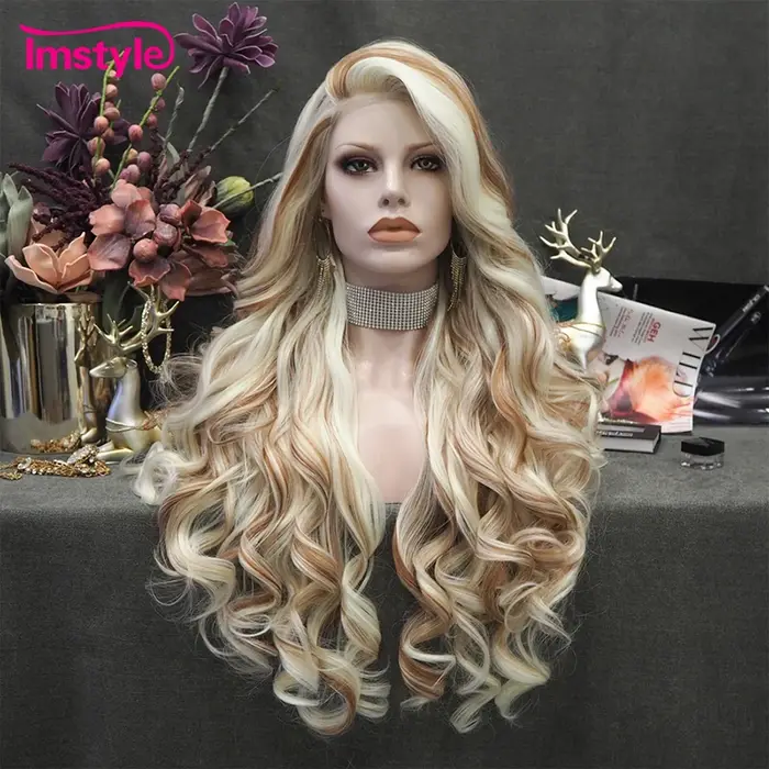 Imstyle-Perruque Lace Front Wig Synthétique Longue et Ondulée pour Femme