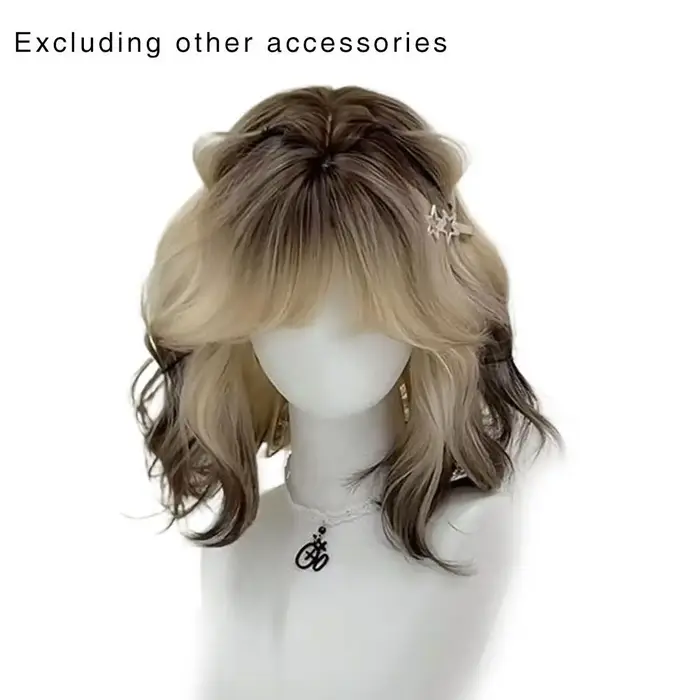 Perruque synthétique noire dégradée Blonde Lolita pour femmes, cheveux courts ondulés bouclés avec f
