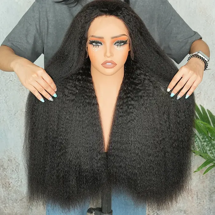 Perruque Lace HD 13x4 Double Drawn Kinky Straight en Cheveux Humains Vierges Bruts, avec Lace HD Inv