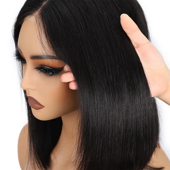 Wear And Go perruques sans colle cheveux humains Bob droite pré-coupée dentelle avant
