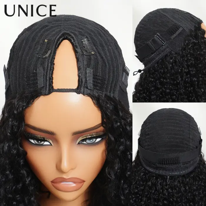 UNice InvisiBlend ™   Perruque crépue bouclée en V avec cordon de serrage, cheveux humains de Style 