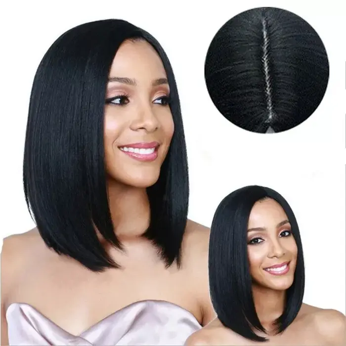 Perruque Synthétique Mi-Longue et Lisse pour Femme