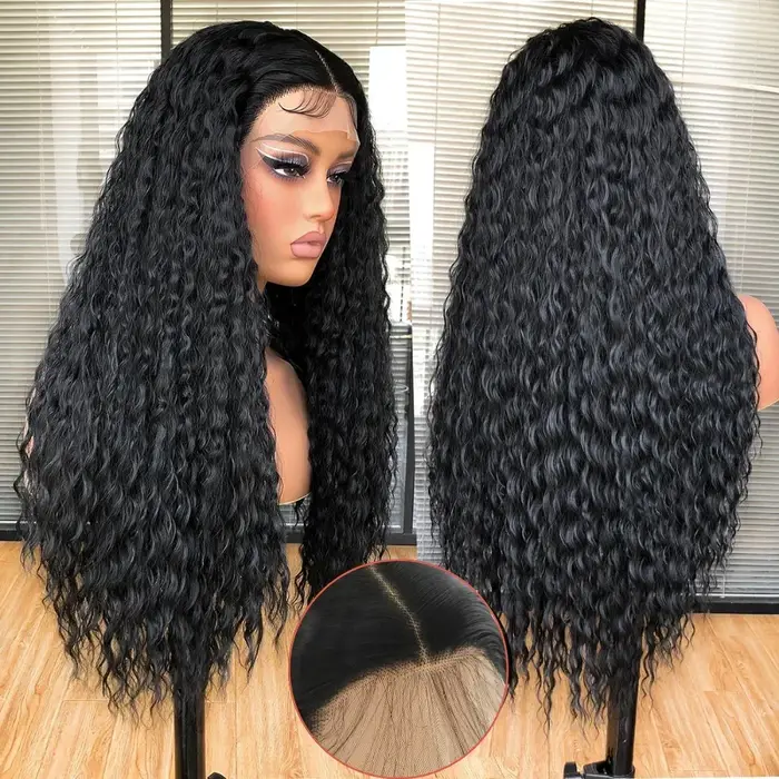 Perruque Lace Front Wig synthétique bouclée longue noire 13*3