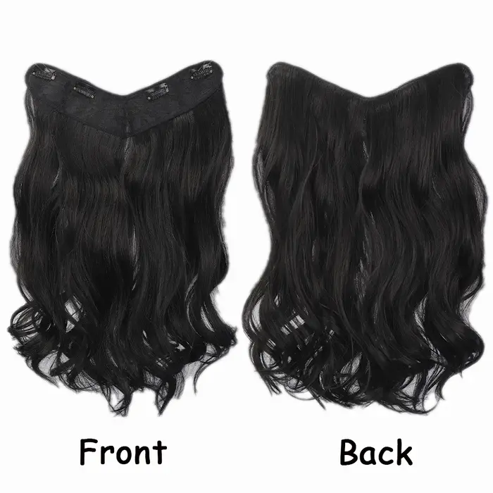 Extensions de cheveux synthétiques en forme de V à grandes ondulations pour femmes caucasiennes