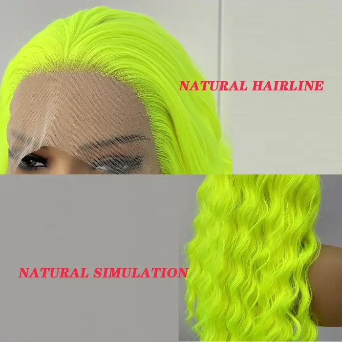 Perruque Synthétique Longue Bouclée Vert Néon pour Femme