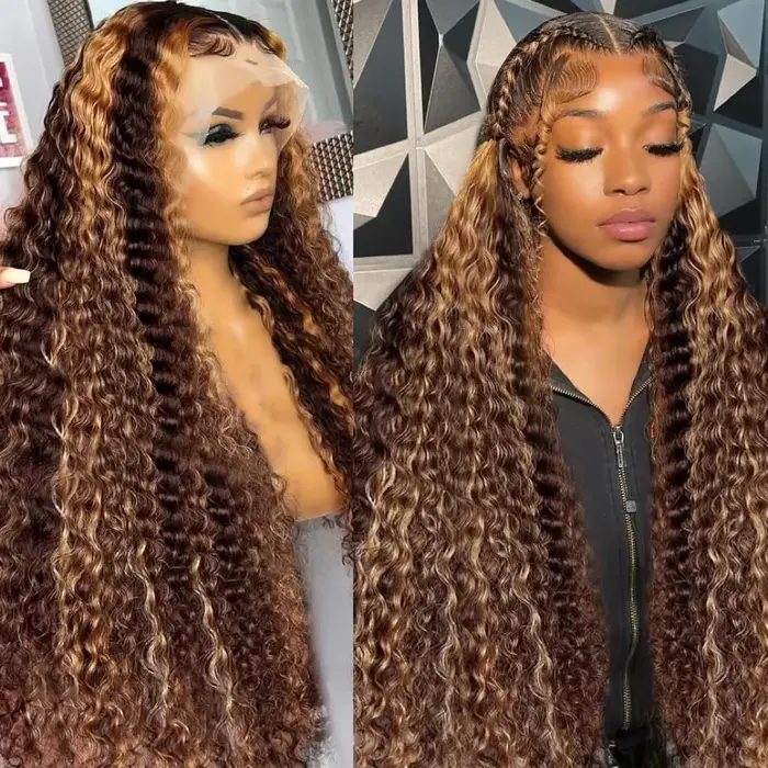 30 36 pouces bouclés mettre en évidence perruque cheveux humains miel blond 13x4 dentelle avant vagu