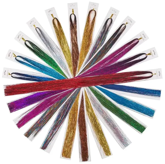 150 mèches de tinsel coloré scintillant pour extensions de cheveux