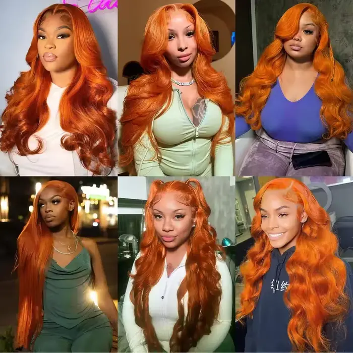 30 34 pouces gingembre Orange 13x6 dentelle avant perruques cheveux humains sans colle couleur vague