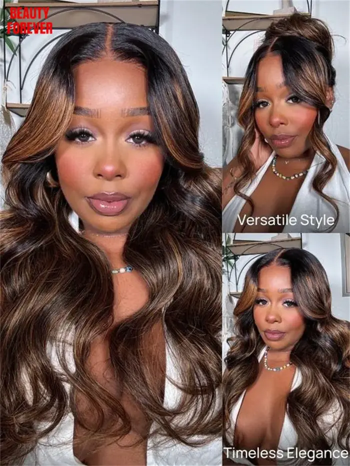 Perruque Beautyforever Balayage Brun Mèches Dégradées Effet Ondulé 7x5 Sans Nœuds Sans Colle Cheveux Humains Naturels