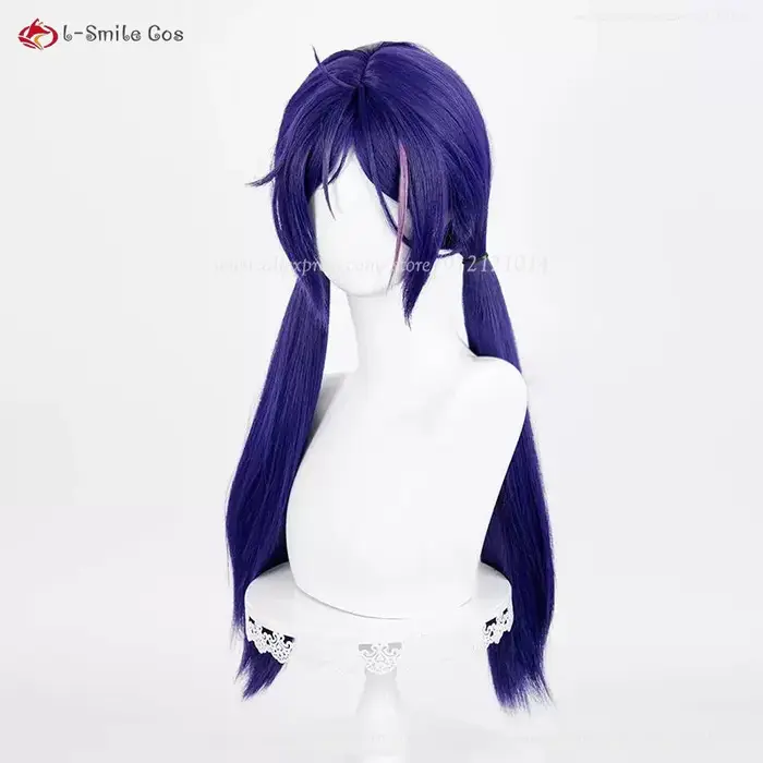 Jeu Mita fou Cosplay perruque 60 cm bleu violet mixte style queue de cheval perruques
