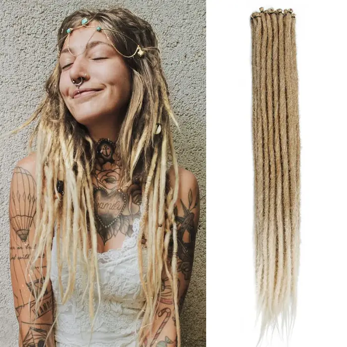 Extensions de dreadlocks synthétiques 24 pouces, 5 brins, à une extrémité, fines, pour crochet, dreadlocks hip-hop faites à la main