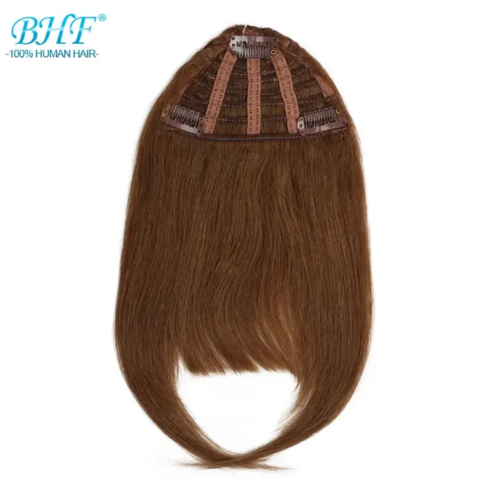 BHF-Frange de cheveux humains avec tempes, frange naturelle, 3 clips