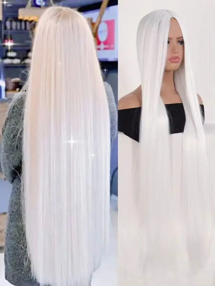 Perruque Synthétique Lisse Blanche Super Longue de 100 cm