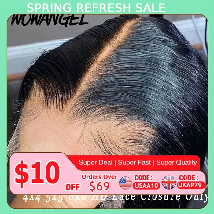 WOWANGEL 7x7/6x6/5x5 HD fermeture à lacet cheveux humains fondre la peau partie profonde cuir chevel