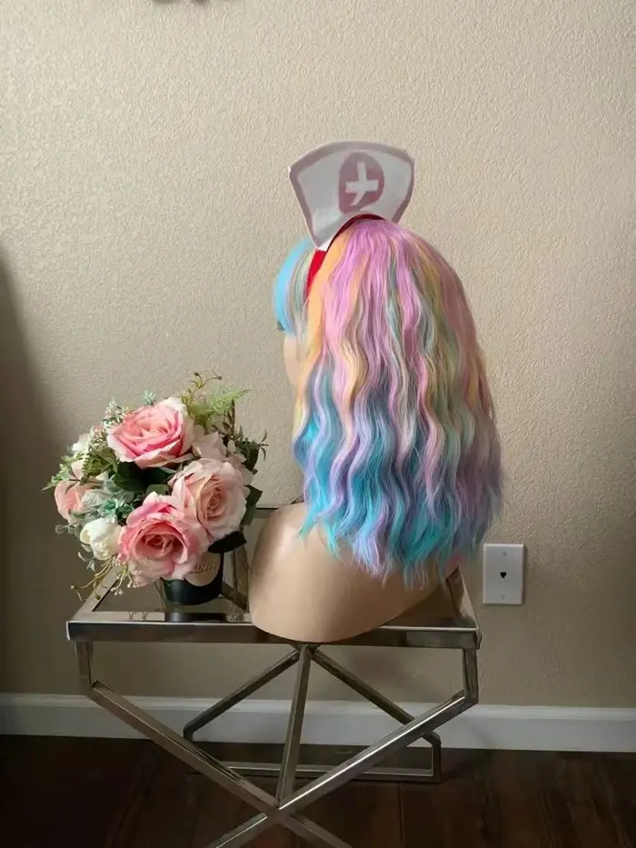 14 "femmes courte ondulée bouclée perruque arc-en-ciel Bob