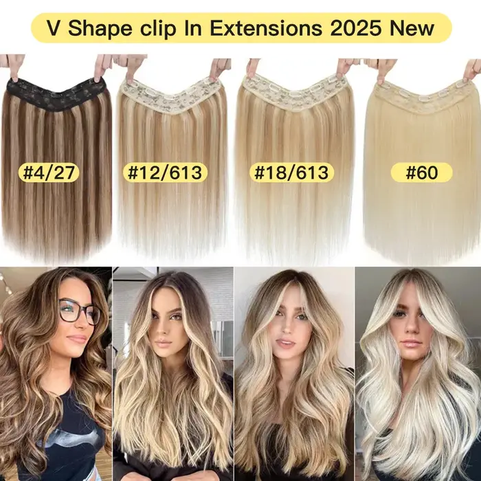YELO 12 "-26" pince en forme de V dans les Extensions de cheveux vrais