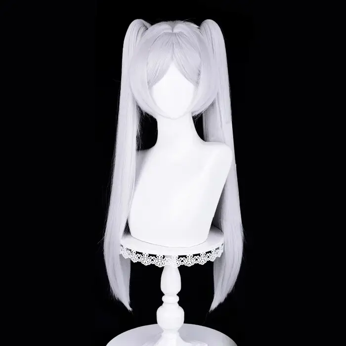 Anime Frieren Cosplay perruque argent blanc deux queues de cheval résistant à la chaleur perruques d