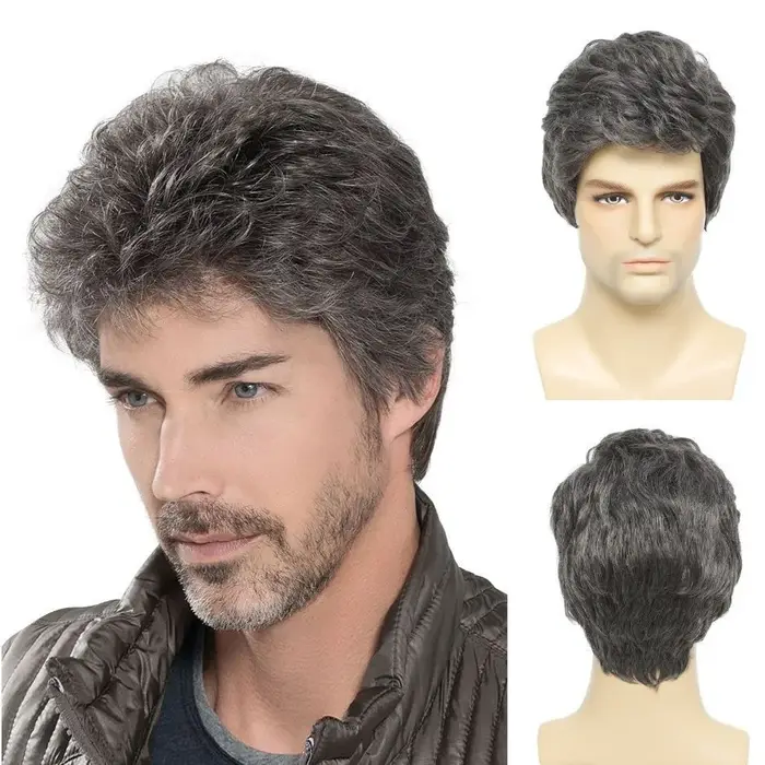 Perruques Synthétiques Courtes pour Hommes, Faux Cheveux, Coupe Pixie Grise, Cosplay 03/Party, Softy