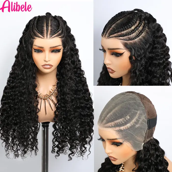 Alibele perruque pré-tressée 13x6 pleine dentelle frontale perruques de cheveux humains vague d'eau 