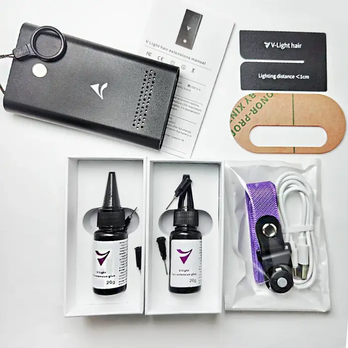 V-Light Technology-Kit d'outils d'extension de cheveux noirs