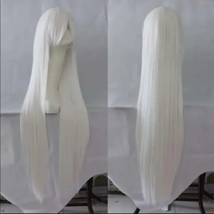 Perruque blanche 100 CM/40 pouces postiche longue fibre synthétique résistante à la chaleur Salon de coiffure fête dessin animé Cosplay cheveux raides