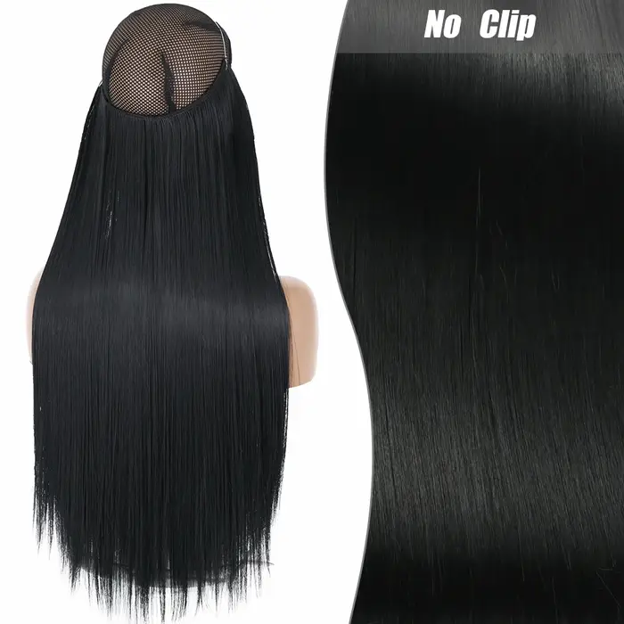 Pas de Clips Extension de cheveux naturels synthétiques artificiels postiche longue droite Blonde no