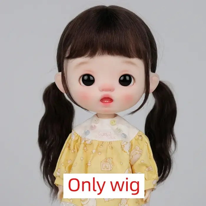 Blyth-Perruque princesse courte ondulée avec nœud mignon, cheveux BJD, mohair doux, frange tressée, 