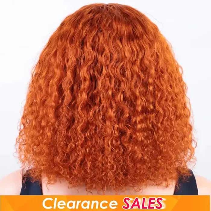 Gingembre Jerry bouclés court Pixie Bob coupe Remy perruques de cheveux humains avec frange miel blond Orange Non
