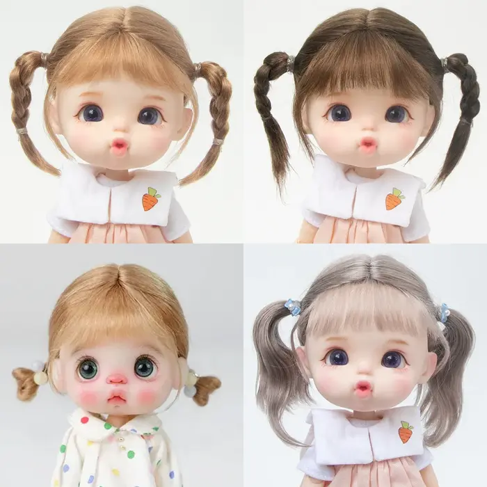 Queue de cheval cheveux étudiant chignon mignon tressé frange mohair mi-attaché doux perruque updo pour Ob11 1/8 1/12 BJD poupée accessoires 5-6 pouces