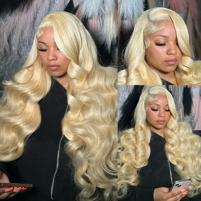 Perruques en cheveux humains avec dentelle 13x4 et 13x6, couleur blonde 613, ondulées, avec dentelle