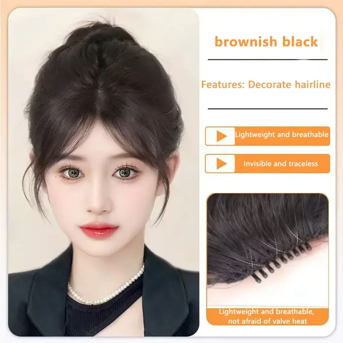 Frange droite synthétique Air frange Extension de cheveux frange de cheveux naturels pour les femmes