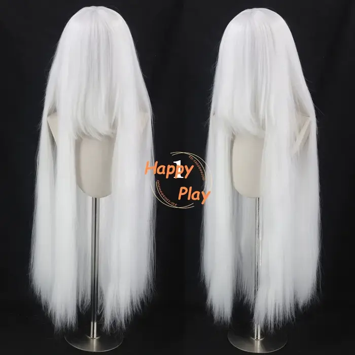 Qualité synthétique Volume épais 500g 39 "100 cm perruque de Cosplay Anime droite avec Bang blanc gr