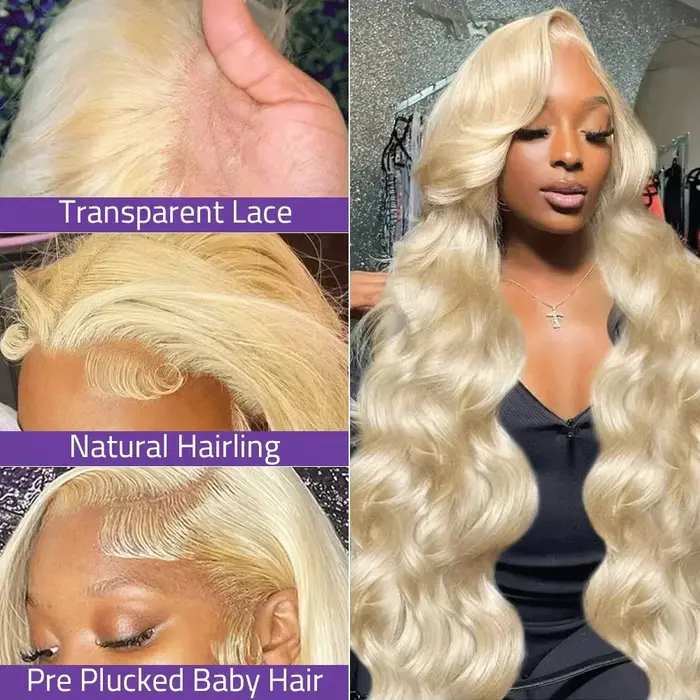 Perruque Lace Frontal Wig Body Wave brésilienne naturelle, cheveux blond miel 613 HD, 13x6, 36 pouce