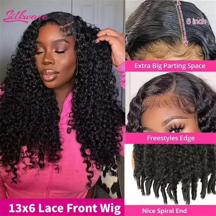 Silkwave 30 40 pouces birman bouclés perruque de cheveux humains Hd dentelle 13x6 vague profonde fro