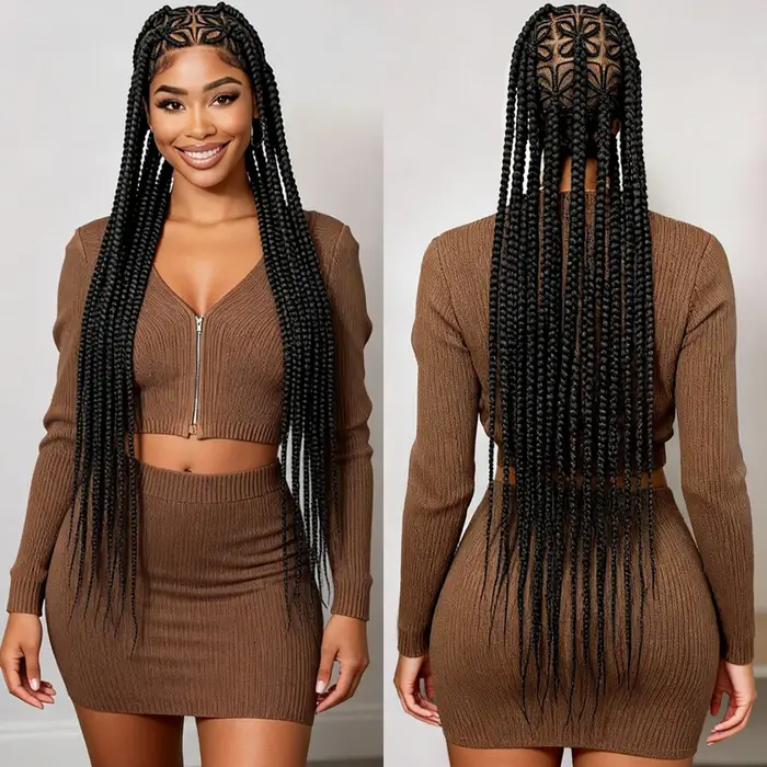 Perruques tressées en dentelle complète de 36 pouces, synthétiques, aspect naturel, avec cheveux de 