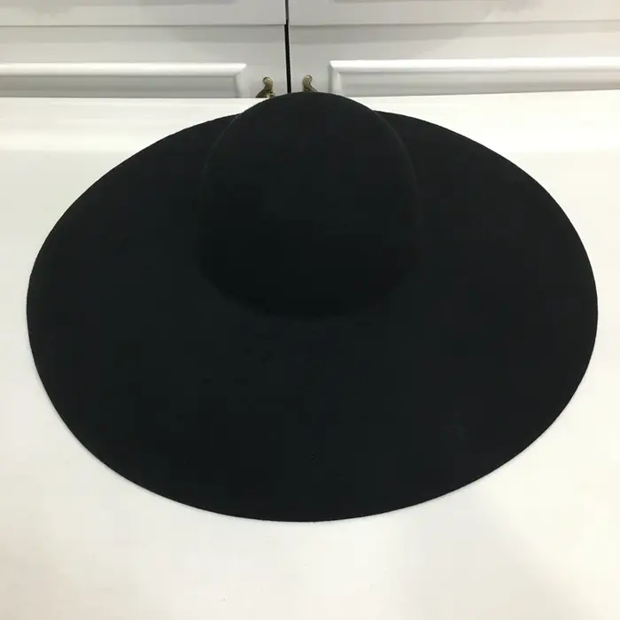 Nouveau Style rétro grand chaud à large bord laine Fedora chapeau noir feutre chapeau arc plat disqu