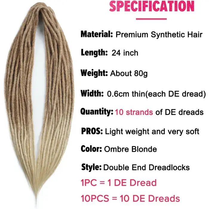 Extensions de dreadlock synthétiques à Double extrémité à 10 brins pour femmes