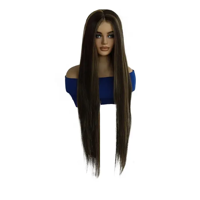 Perruque Lace Front 13x4x1 Brun Foncé avec Mèches Blondes