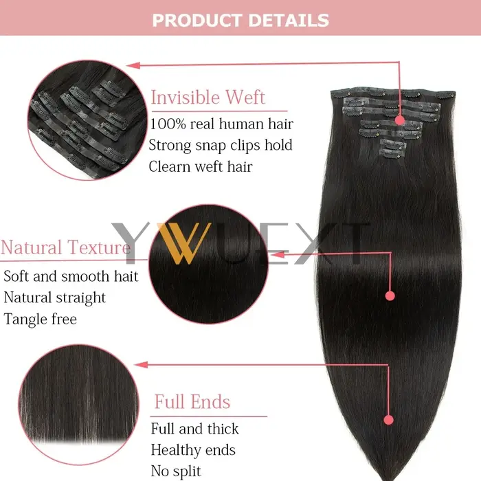 Extensions de cheveux invisibles à clipser en PU